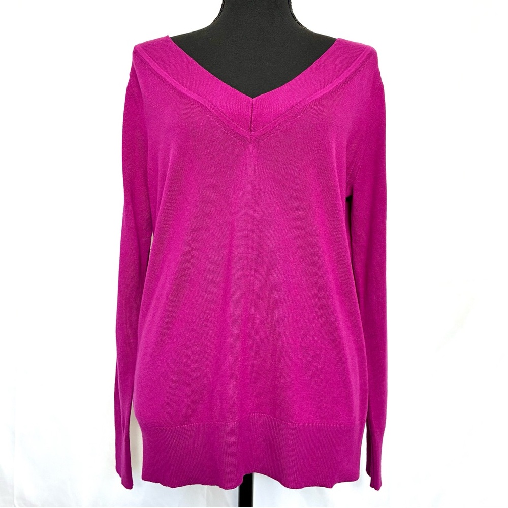 Banana Republic M Silk Cashmere Sweater Womens Magenta V Neck Long Sleeve Pink